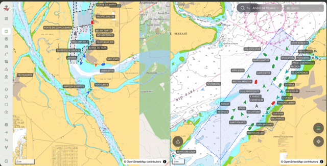 Mapa real do RAN com embarcações
