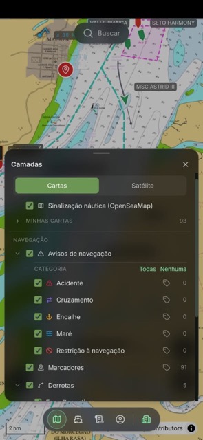 Camadas e cartas náuticas do RAN no celular