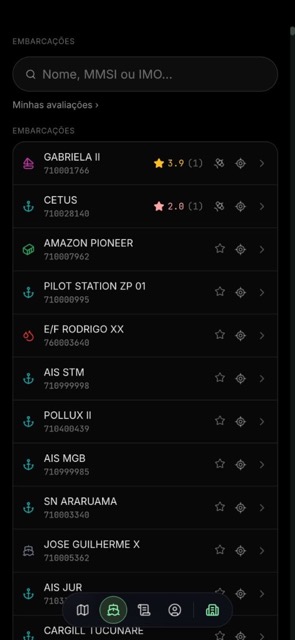 Lista de embarcações do RAN no celular